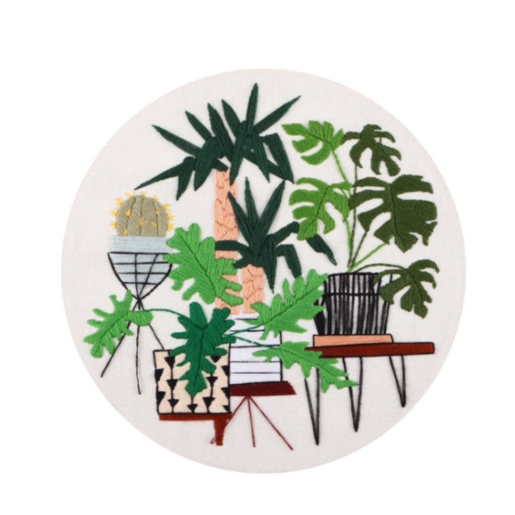 Plant Pattern Handmade Embroidery DIY Cotton Canvas Cross Stitch Mixed Color Embroidery Kits for Beginners: NO.4