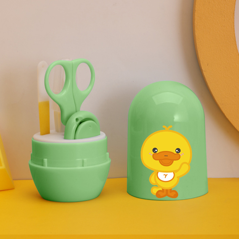1Set Baby Nail Clippers Stainless Steel Children Safety Cartoon Newborn Nursing Nail Trimmer Hygiene Care Kit With Storage Box: Green