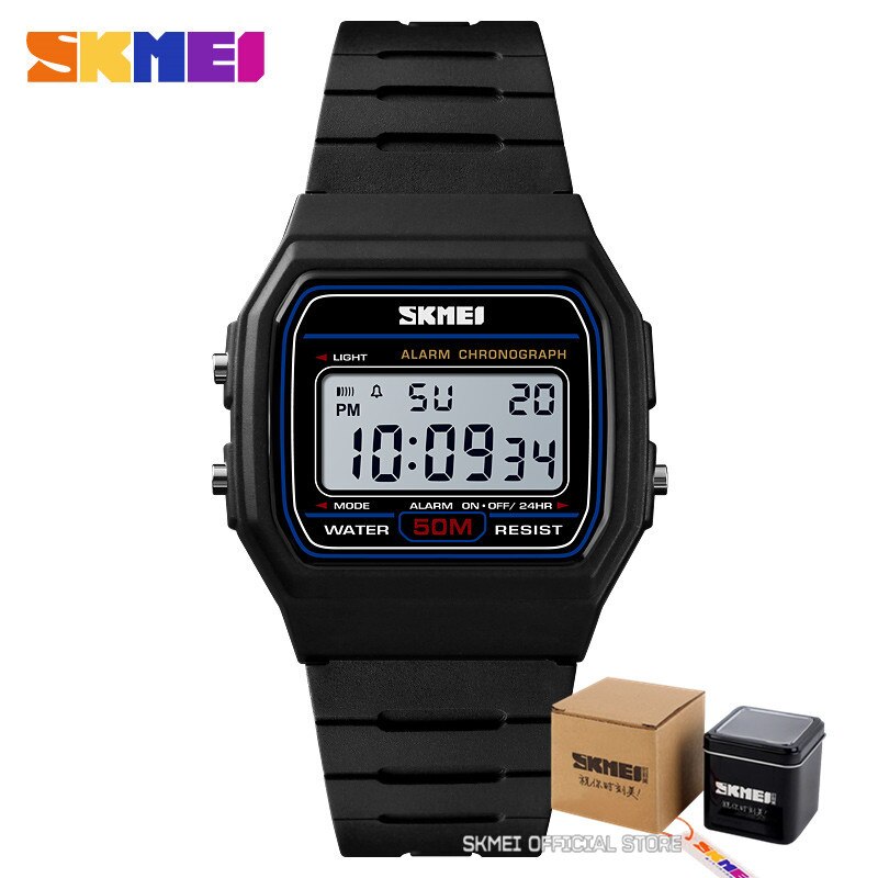 Skmei sporthorloges voor koppels, digitaal horloge, waterdicht, datum en week, dameshorloge, relogio feminino 1412: Zwart met doos