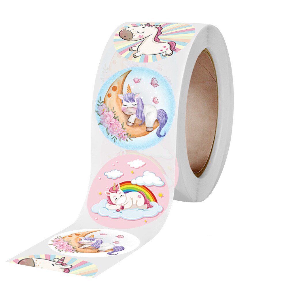 500pcs/roll Cute Cartoon Unicorn Sticker Childrens Reward Label Decoration Teacher Encouragement Student 2.5cm Sticker