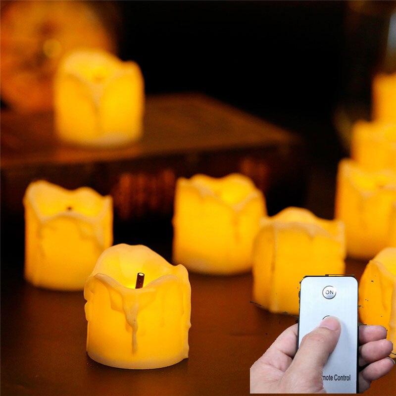 Pack de  of 12 bougies led vacillantes avec télécommande, lumière jaune/blanc chaud, bougies votives à piles avec télécommande, pour anniversaire