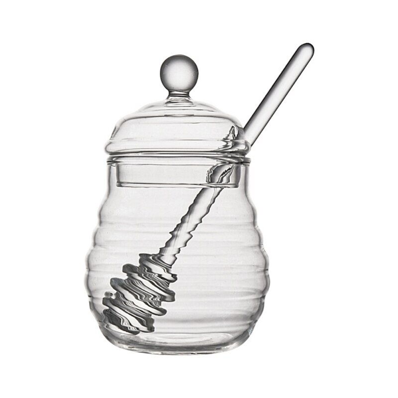 Jarra de miel hecha a mano Dipper 1/4 Uds frascos de vidrio para miel con caja 11oz/14oz honeypot con barra agitadora utensilios de cocina