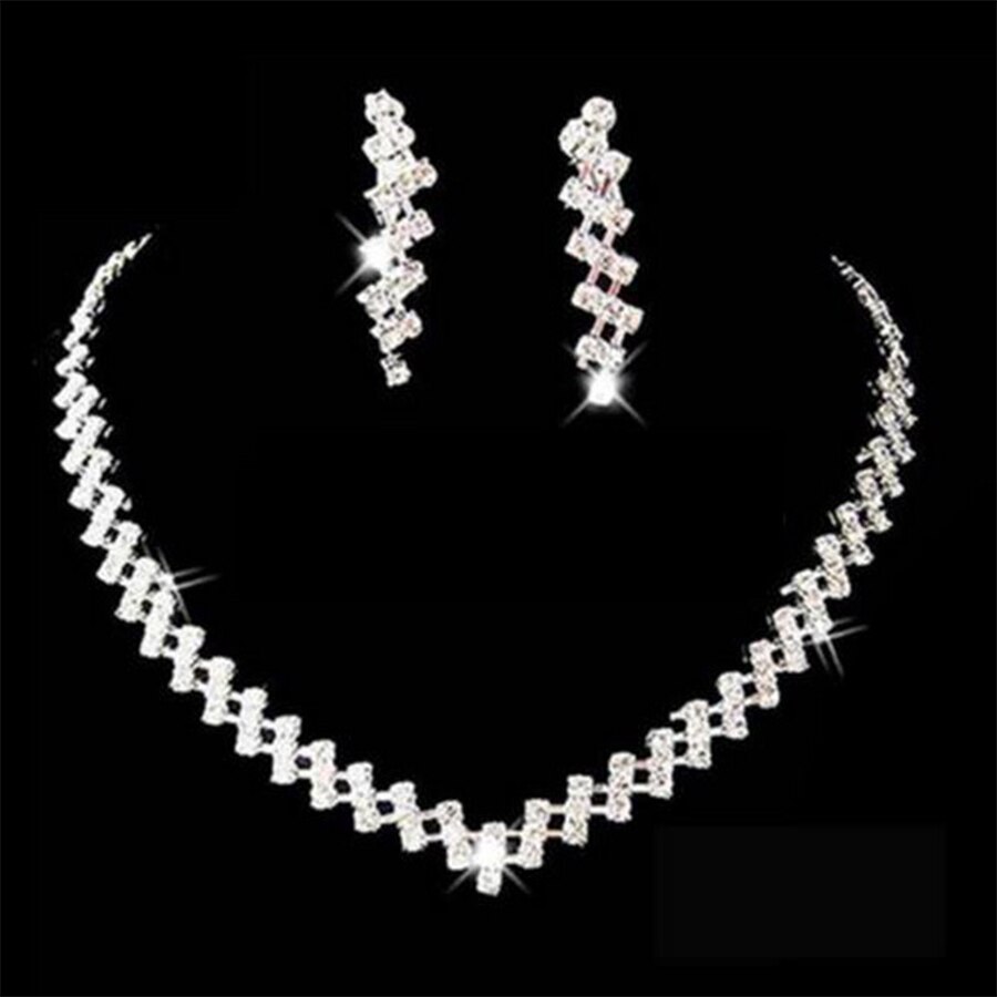 Conjunto de joyas de boda chapadas en plata, conjunto de joyería de diamantes de imitación brillantes de cristal, collar , pendientes, conjunto de joyería de compromiso
