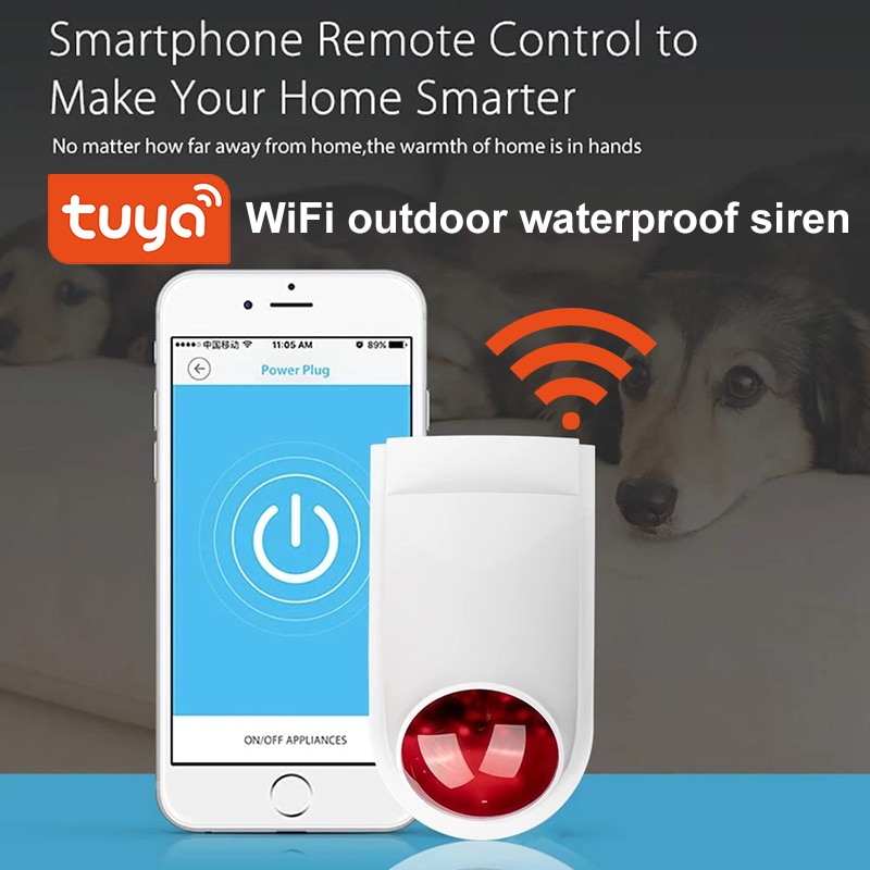 WiFi Tuya Alarm Siren Sensor 130DB Wireless outdoor waterproof siren Sound Smart Life App Home Security Systems Alexa Google