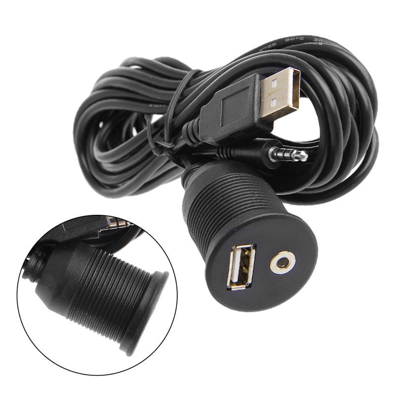 1 m/2 m Auto Dash Board Mount 3.5mm USB 2.0 AUX Socket Extension Lead Panel Kabel