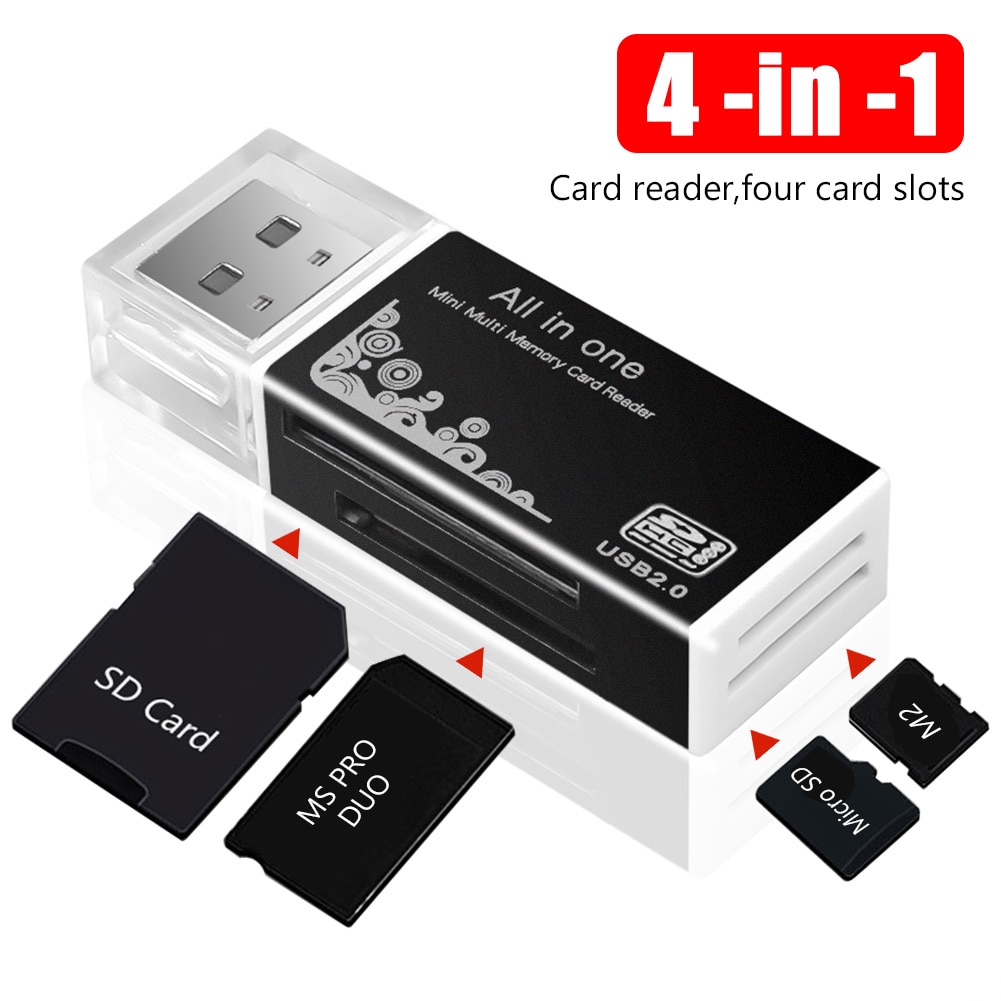 4 In 1 Kaartlezer Usb 2.0 Multi Kaartlezer Geheugen Adapter Voor Memory Stick Pro Duo Micro Sd/t-flash/M2/Ms Kaartlezer