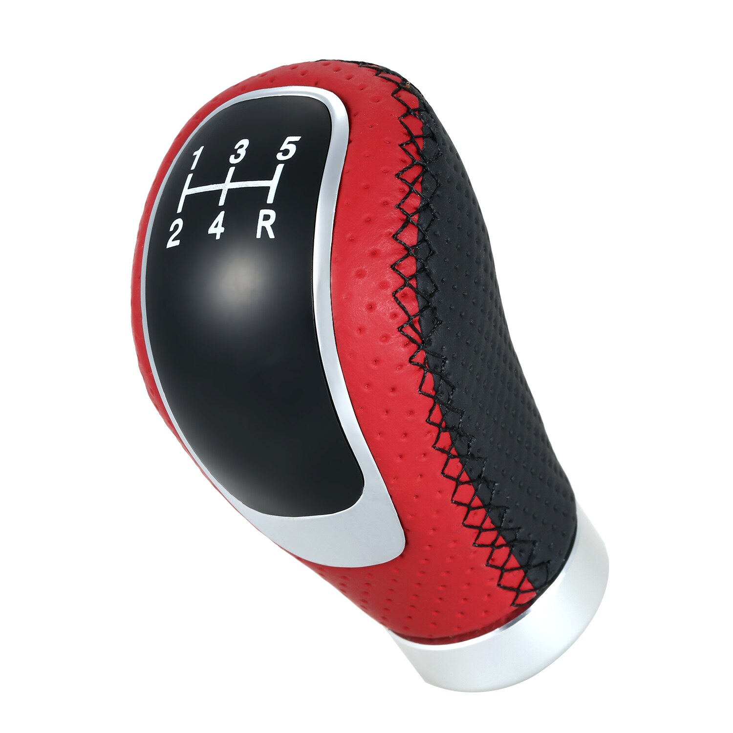 Universele 5 Snelheid Of 6 Speed Pookknop Pu En Lichtmetalen Shifter Lever Stick Vervanging Voor Alle Handgeschakelde Auto zwart/Rood Optionele