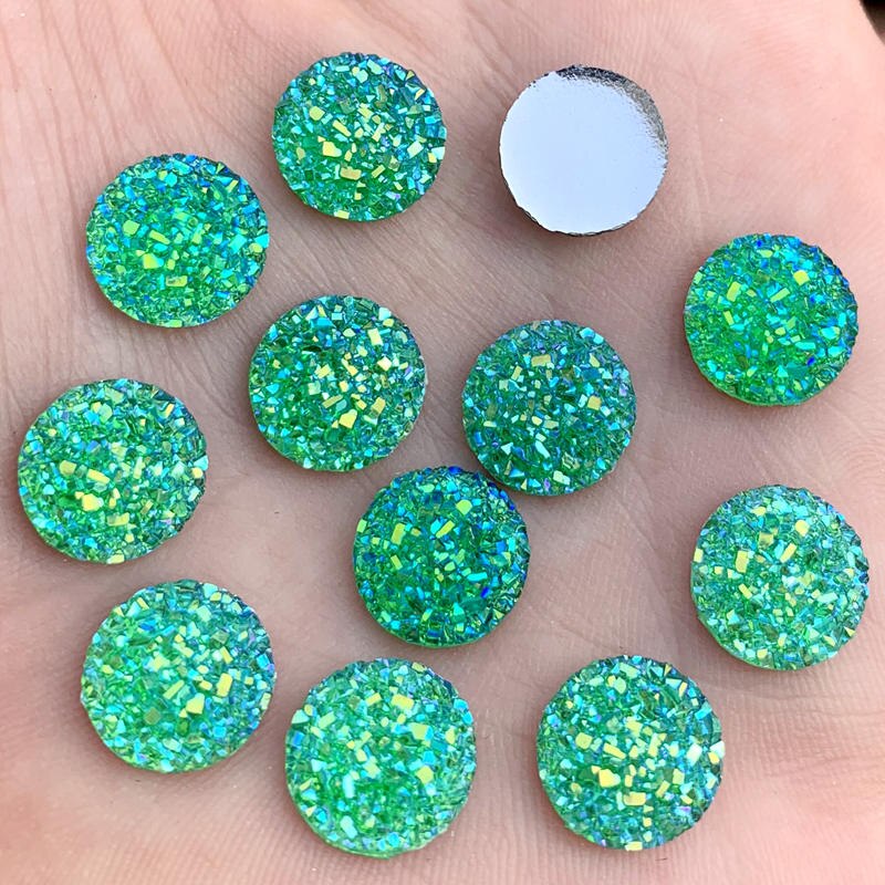 Cristal AB 12mm 80 pièces/lot de pierres précieuses en résine à dos plat, strass ronds à pois, pour décoration à faire soi-même: A556