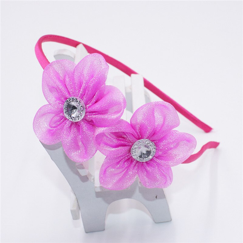 Sød chiffon blomst diamanter hårbånd bløde blomster hårbånd blomster kvinder pandebånd børn hår tilbehør til piger: Hot pink