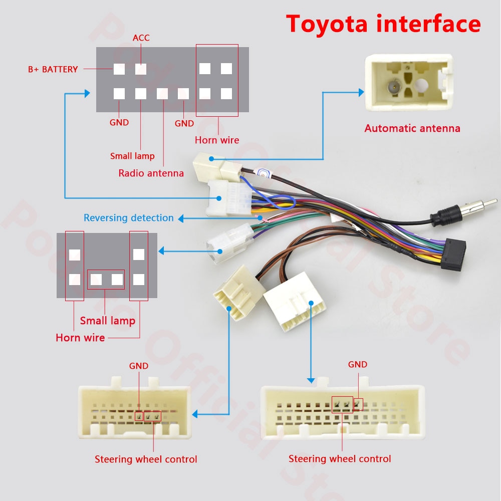 Accesorios para radio de coche Android Podofo, adaptador de arnés de cableado, conector, cable Universal para Focus Kia Nissian Toyota