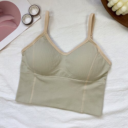 Camisole voor dames, camisole voor dames, v-hals, colorblock spaghettibandjes, vest voor dames, tanktops, crop top, franse chique dameskleding: Groente