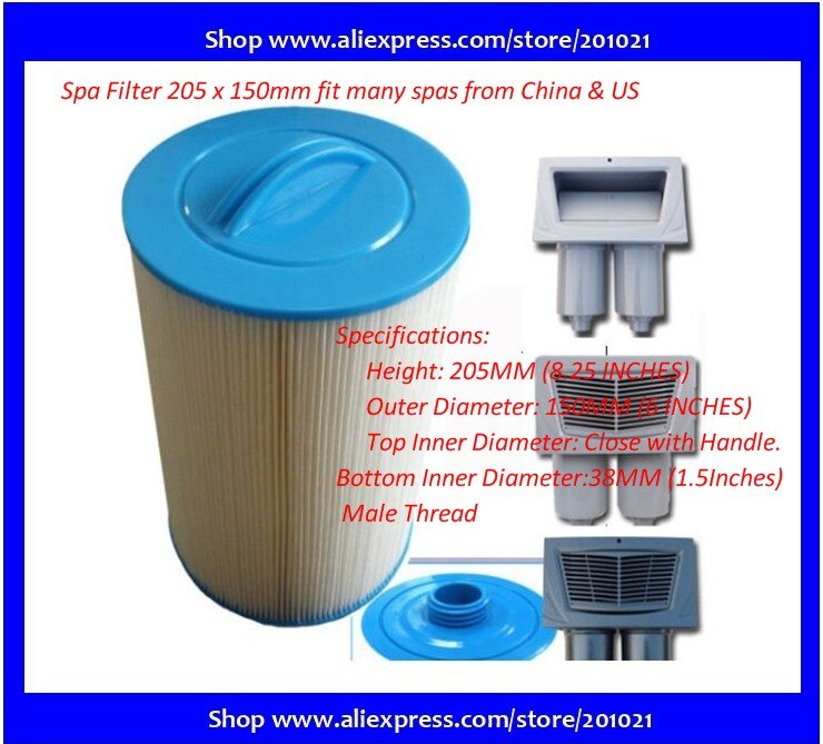 Spa filter 205 x 150mm 8-1/16 " x6 " sae thread vannpapir filter for de fleste kina og oss merke badekar