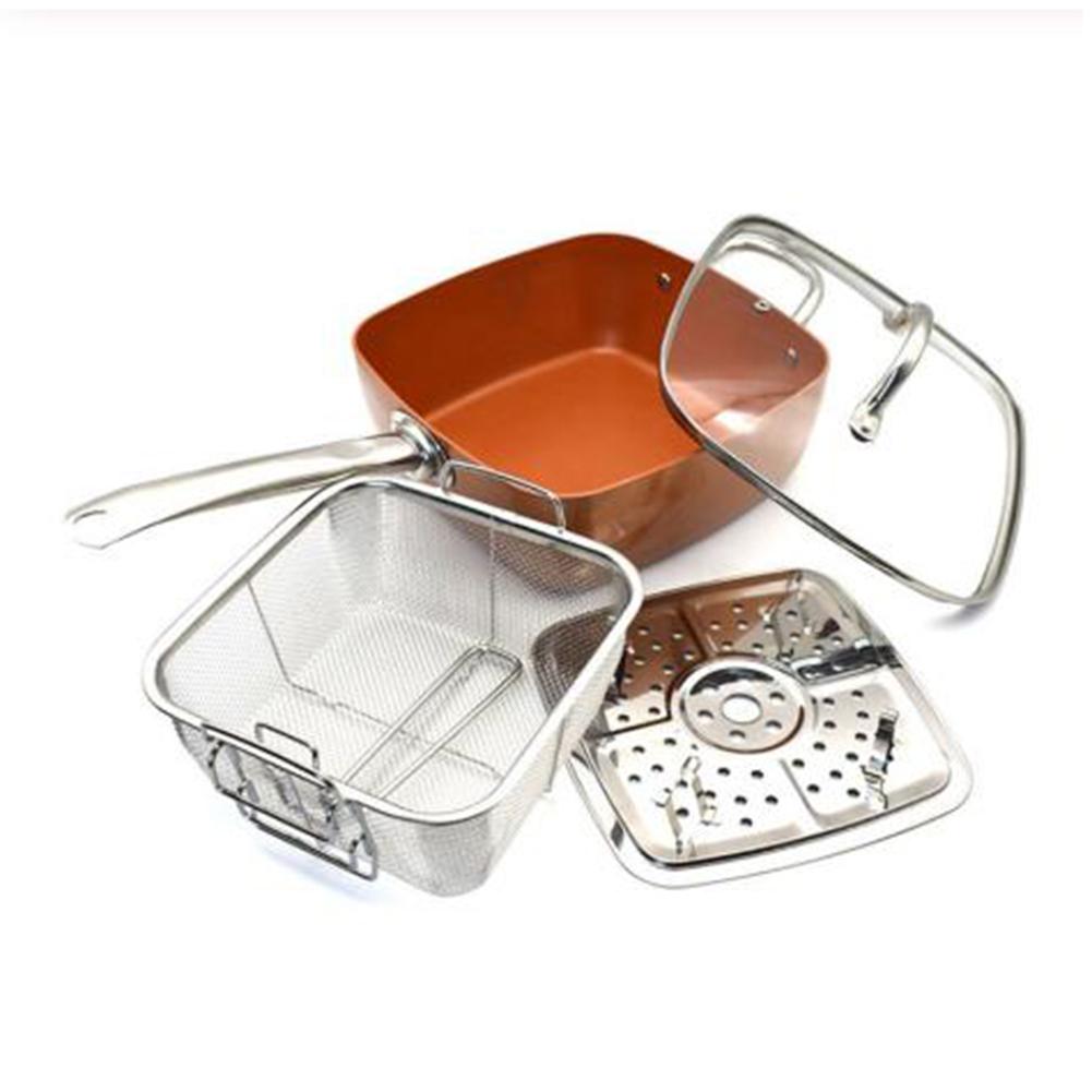 Cuivre rouge Carré Pot antiadhésif Poêle À Frire En Céramique Avec Couvercle Vapeur Marmite Cuisine Cuisson Cuisson Ustensiles De Cuisine: Default Title