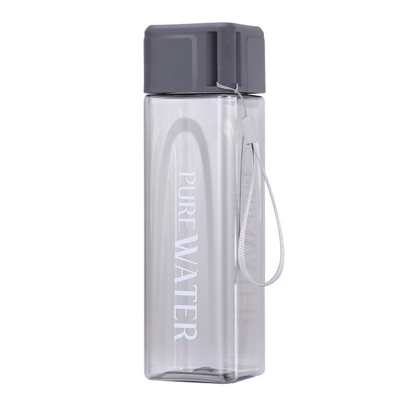 480ml bærbar plast firkantet frostet vandflaske gennemsigtig flaske frugtsaft lækagesikker udendørs sport vandflaske: Grå