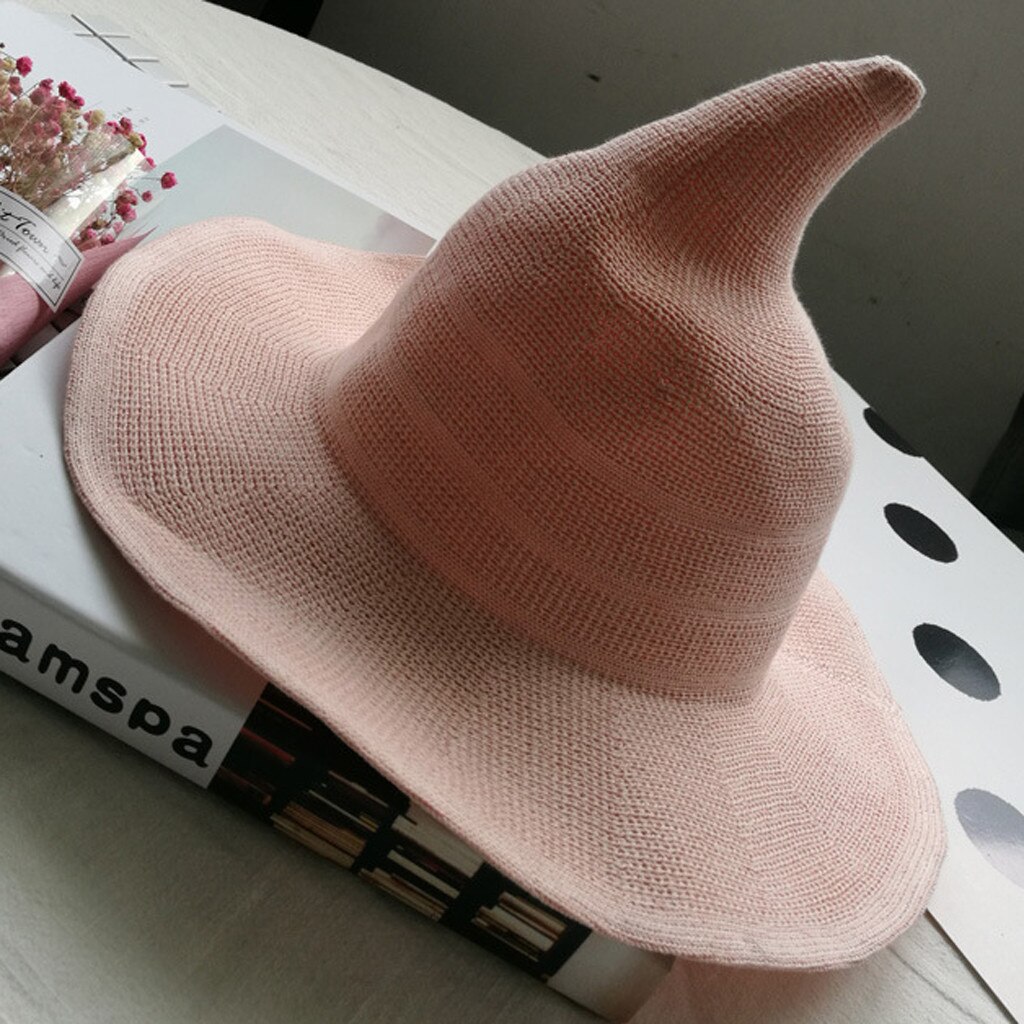 Women Witcher Foldable Wide Breathable Anti-sunburn Bucket Funny Hat Cap Witch Spire Wide Brim Cotton Wizard Pot Hat#T2: Pink