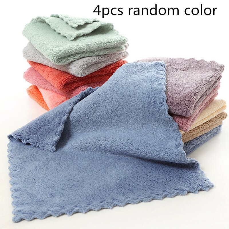 4 pces toalha de limpeza de cozinha casa toalhas de microfibra para a cozinha absorvente pano mais grosso para limpar a mesa de limpeza de micro fibra: WHITE
