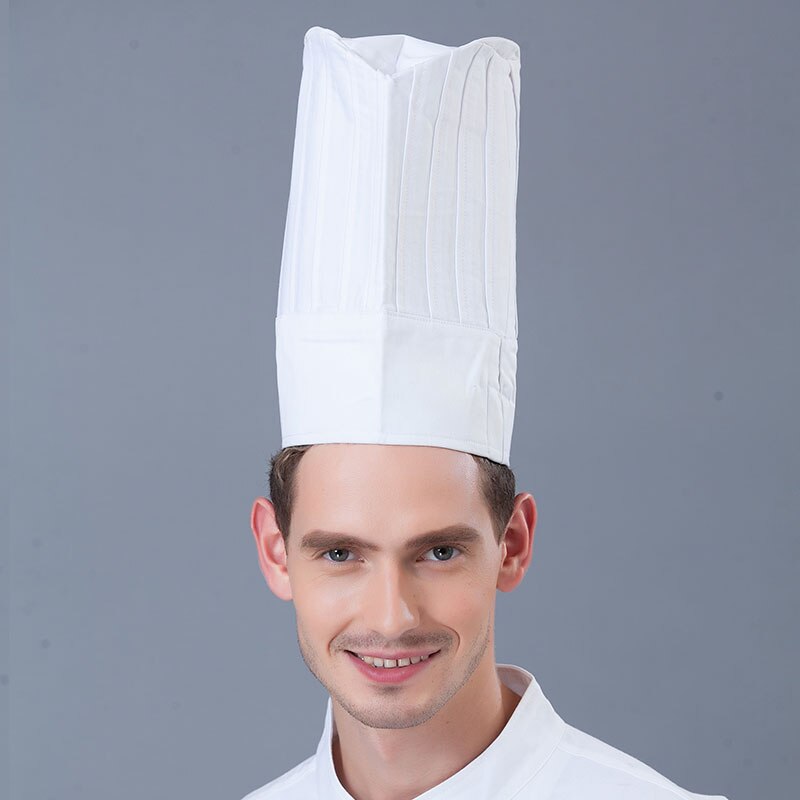 Casquette de cuisine pour hommes et femmes, chapeau de Chef en tissu à carreaux, solide, noir, rouge, blanc: white 30cm