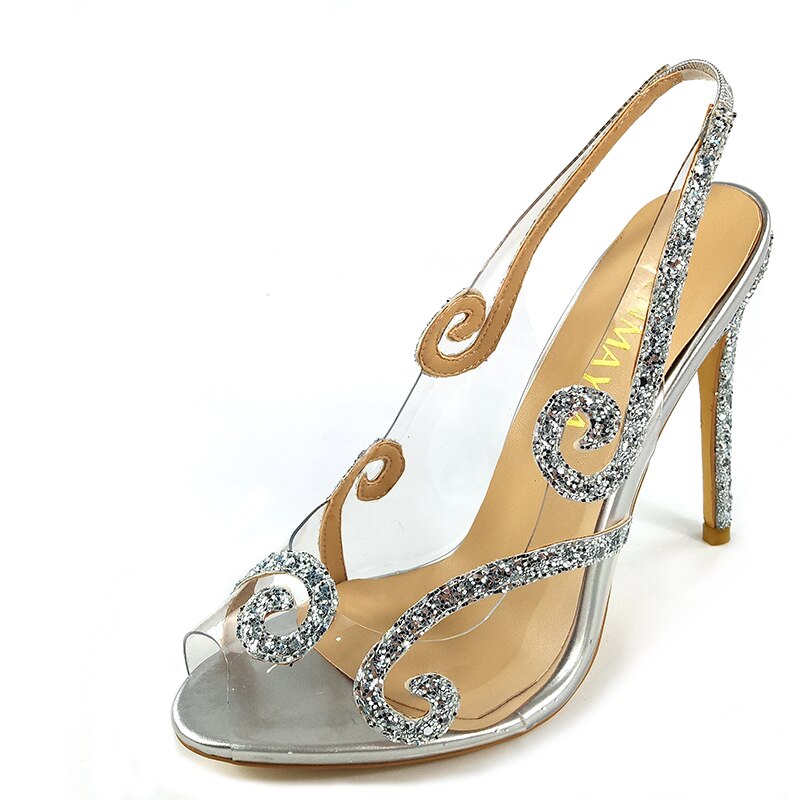 Enmayla sommer glitter høje hæle klare sko kvinde peep toe slingblack sandaler kvinder gennemsigtige fest bryllup pumps: 7