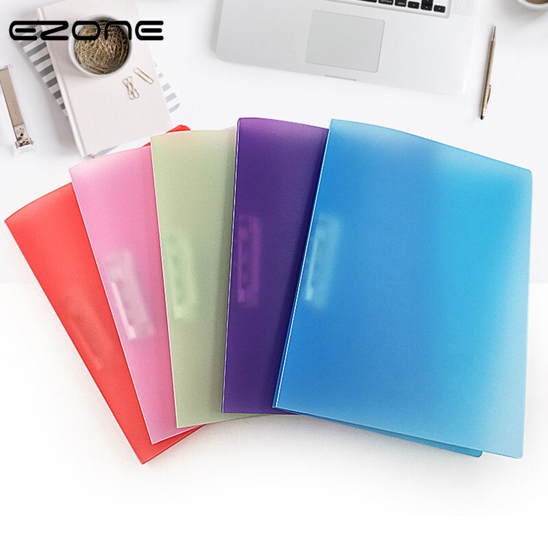 EZONE A4 Transparent File Folder Plastic Candy Color Folder Loose-leaf Clip File Office Paper Storage Bag Office Stationery
