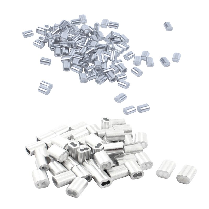 200 stk stålwire aluminiumhylstre ærmer sølv  - 100 stk 1mm diameter & 100 stk m diameter