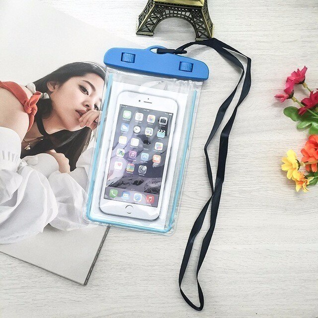 Funda de teléfono impermeable con bolsa de almacenamiento de pantalla táctil para natación luminosa funda de teléfono sumergible para iphone 8: blue