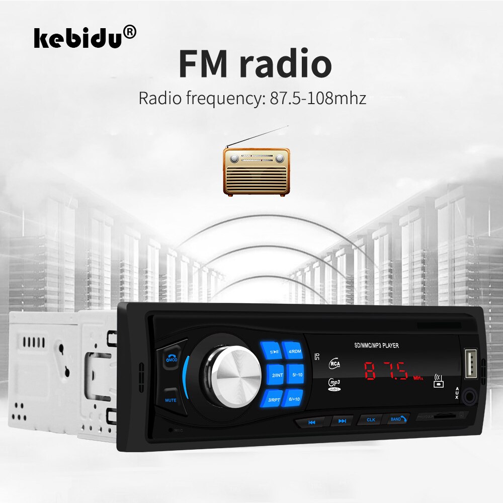 Kebidu 1 Din Bluetooth Car Stereo MP3 Speler Handsfree 12V Auto Radio In-Dash Ondersteuning Fm Mp3 Usb wma Aux In Auto Speler