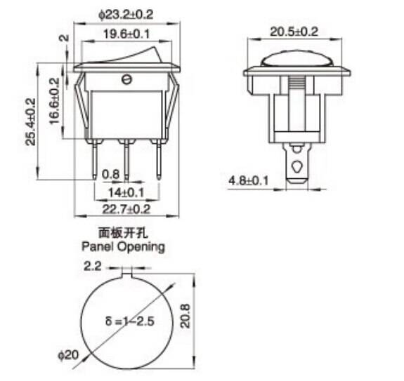 10 stks 23mm Ronde Zwarte 3 Pin 10A/125 v 6A/250 v AC 3 Positie SPDT ON-OFF-ON Tuimelschakelaar Snap-in