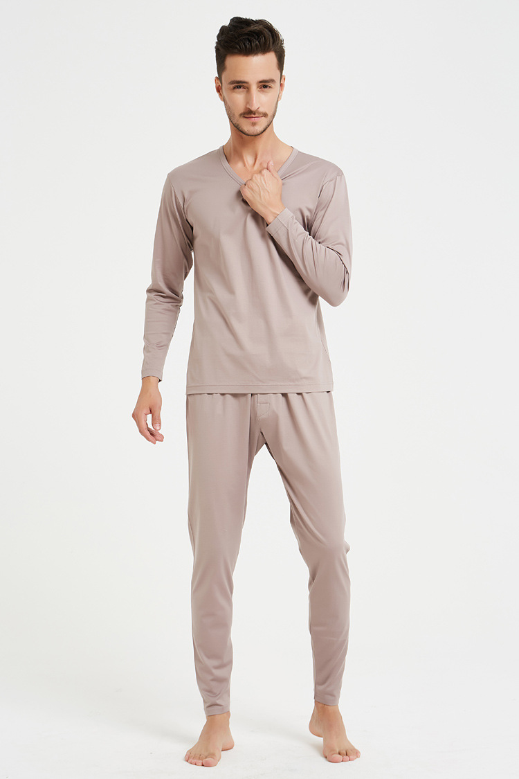 Silk Cotton Pajamas Suit Autumn Clothes Bottom shirt+Trousers Round Collar Thin Men's Underwear Comfortable Pajamas