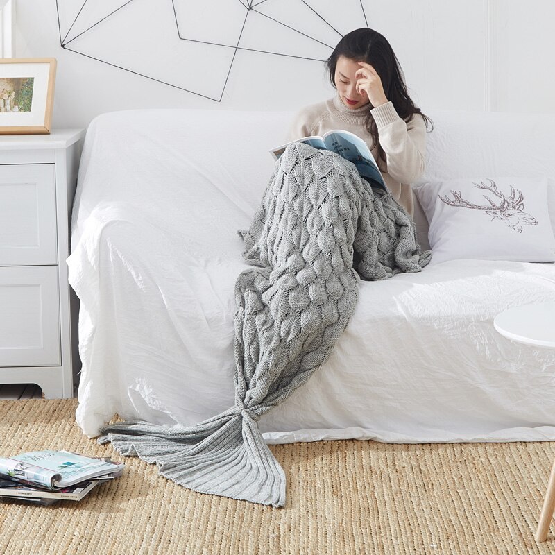 Knitted Mermaid Tail Blanket Fish Scales Crochet Handmade Sleeping Bag for Kids Adult Birthday Christmas: Model 8 / 90x195CM