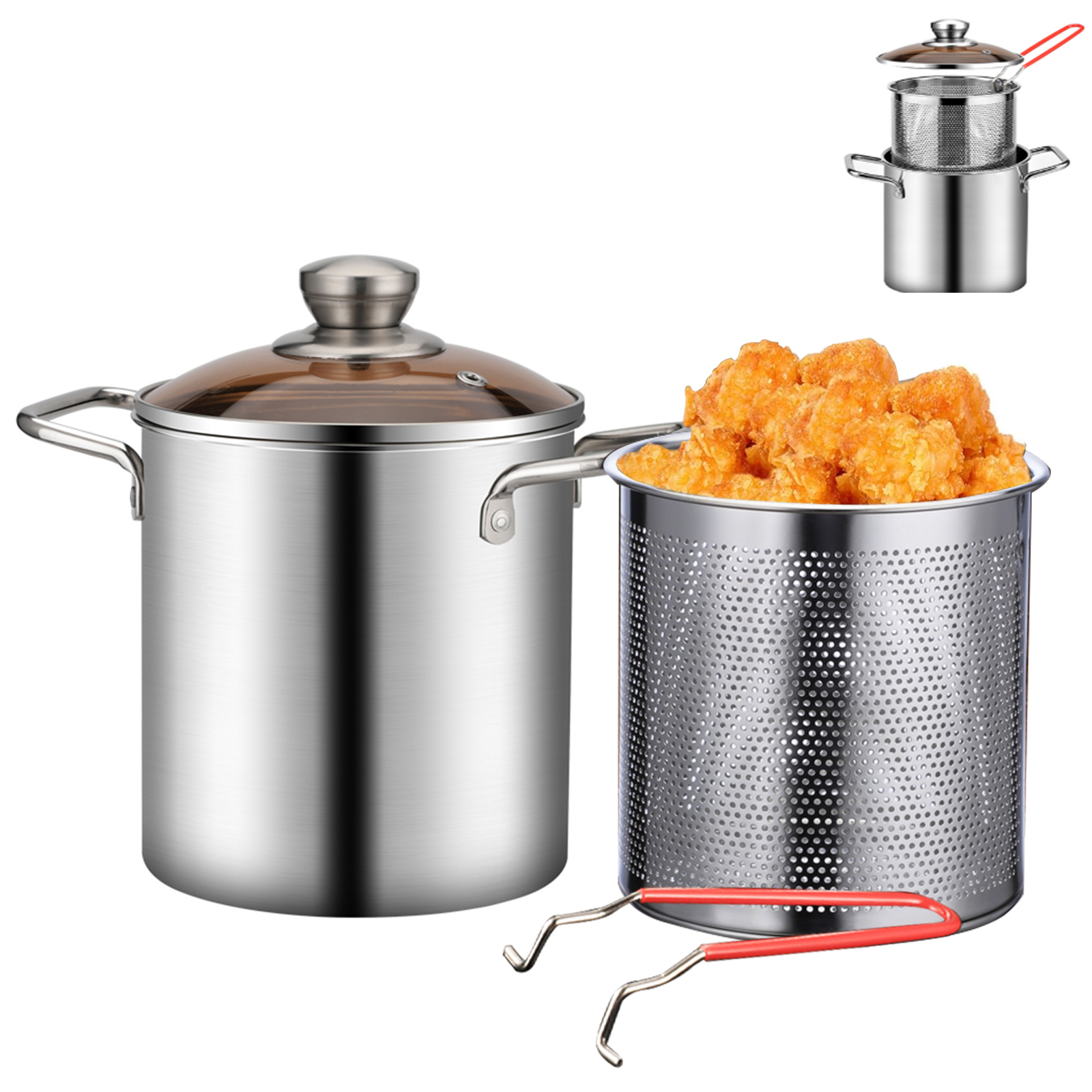 Deep Frying Pot Stainless Steel Fryer Pan Fry Pot with Basket and Lid Food Grade Deep Fryer Chicken Fried Chicken Cooking Tools