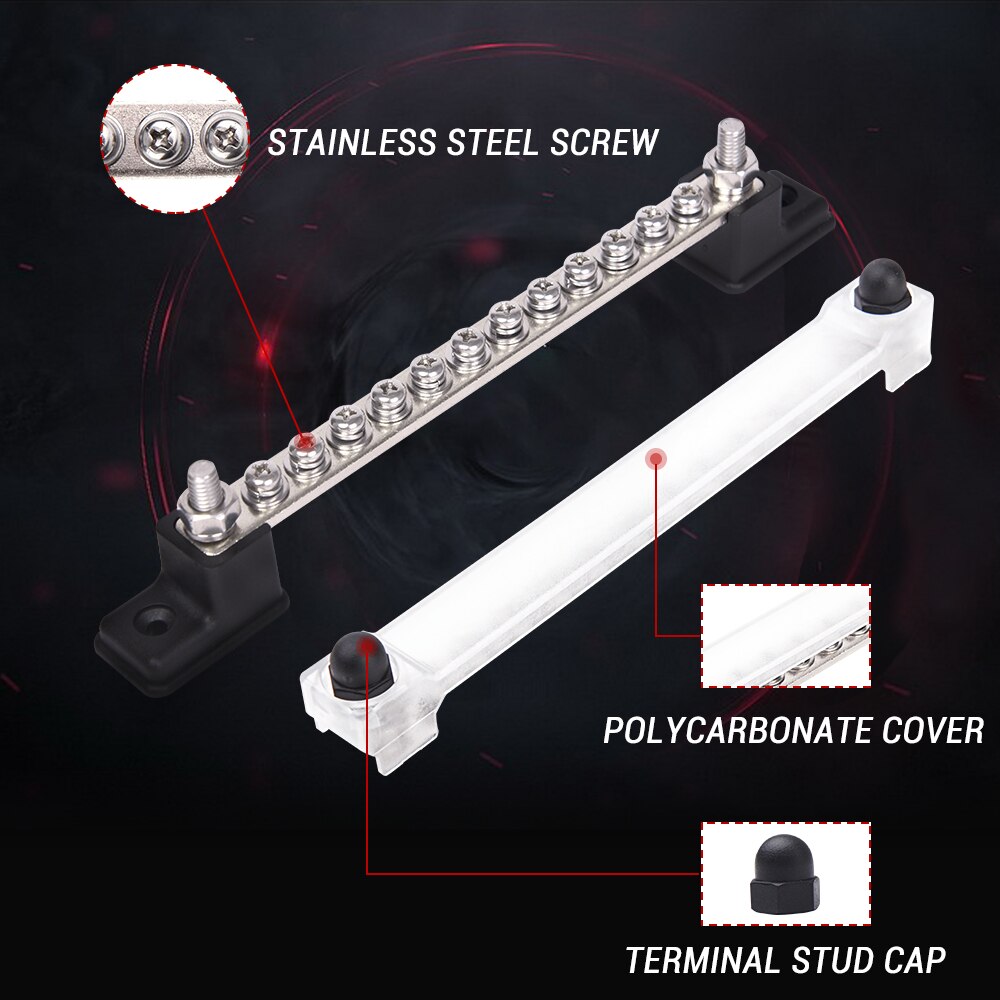 MICTUNING 12 Terminal 150A Bus Bar &amp; Cover Ground Distribution Block Kit Car Truck Boat Marine Power Distribution Terminal Block