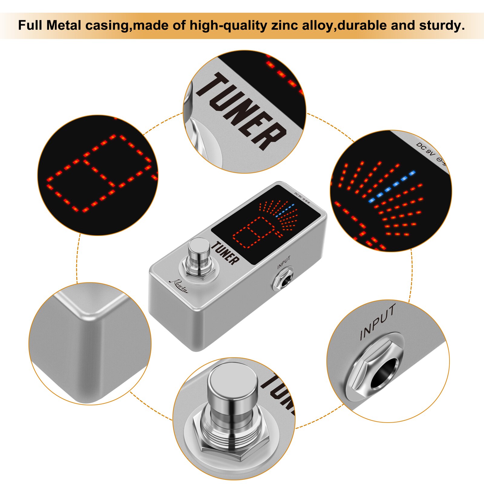 Rowin Mini Chromatic Guitar Tuner Pedal High Precision Tuner Pedal High Precision Guitar Chromatic Tuner Pedal Ture Bypass