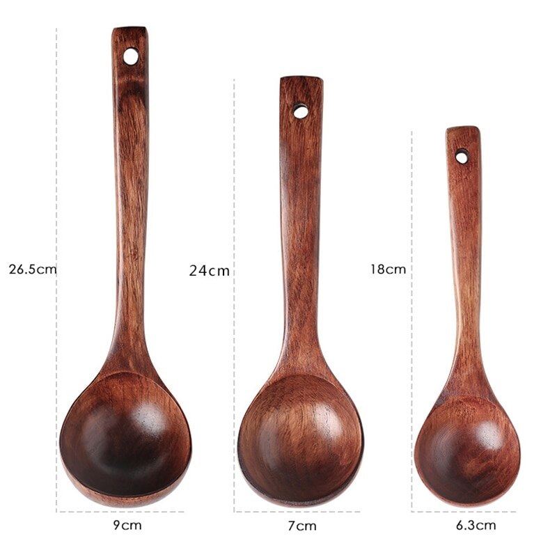 Wooden Large Soup Scoops Long Handle Cooking Scoop Wood Ramen Rice Spoon Soup Ladle Catering Tableware Kitchen Tools