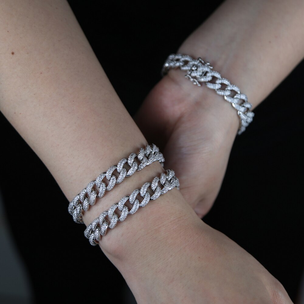 Micro pavé bling 5A zircon cubique cz hip hop glacé bling cubain lien chaîne bracelet pour femmes bijoux de charme
