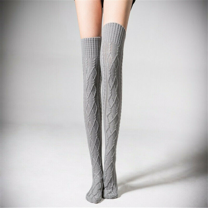Kvinner varm hekle strikket over kneet legging varmestrømper lange tights lårstrømper
