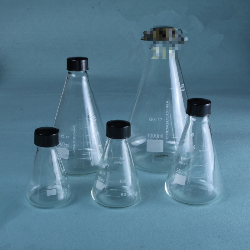 Tykvægget konisk kolbe med prop erlenmeyer kolbe gevind mund laboratorie glasmåler 50-1000ml