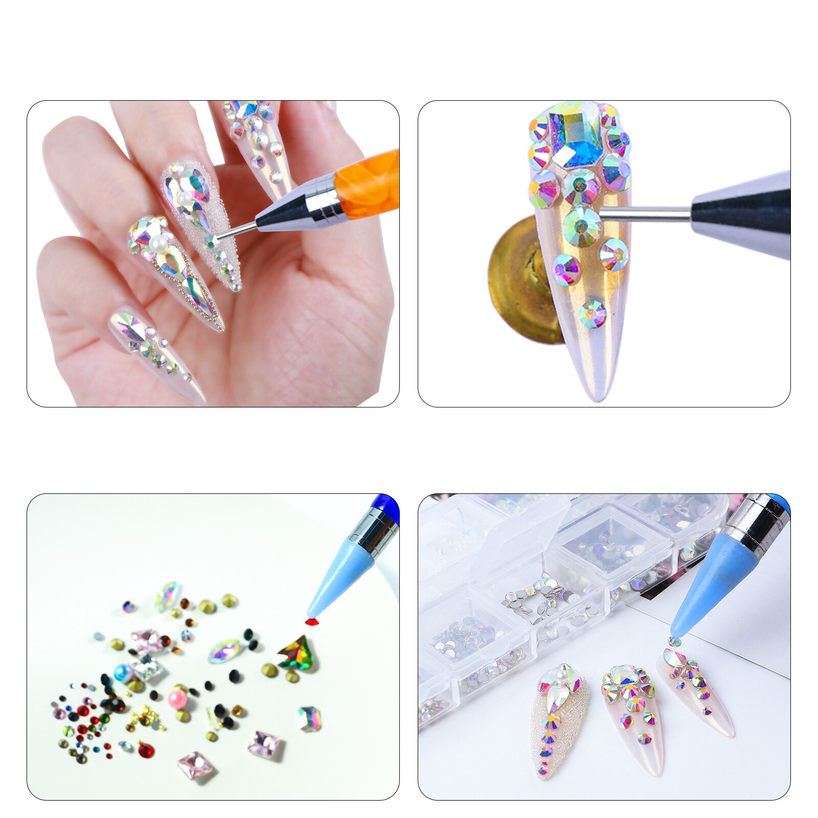 1PC Dual Heads Acrylic Metal Dotting Wax Pen Acrylic Picker Crystal Picking Nail Art Studs Dotter DIY Point Drill Tools