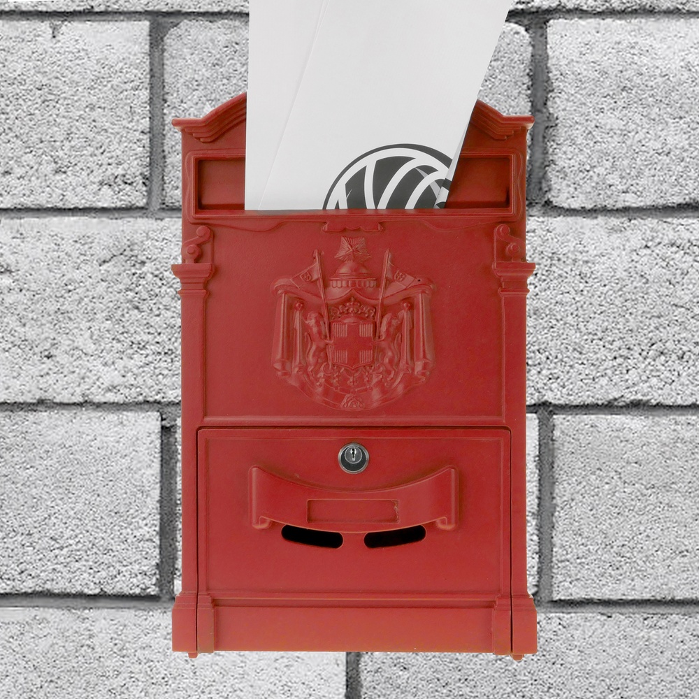 PrimeMatik - Buzón antiguo metálico para cartas y correo postal de color rojo