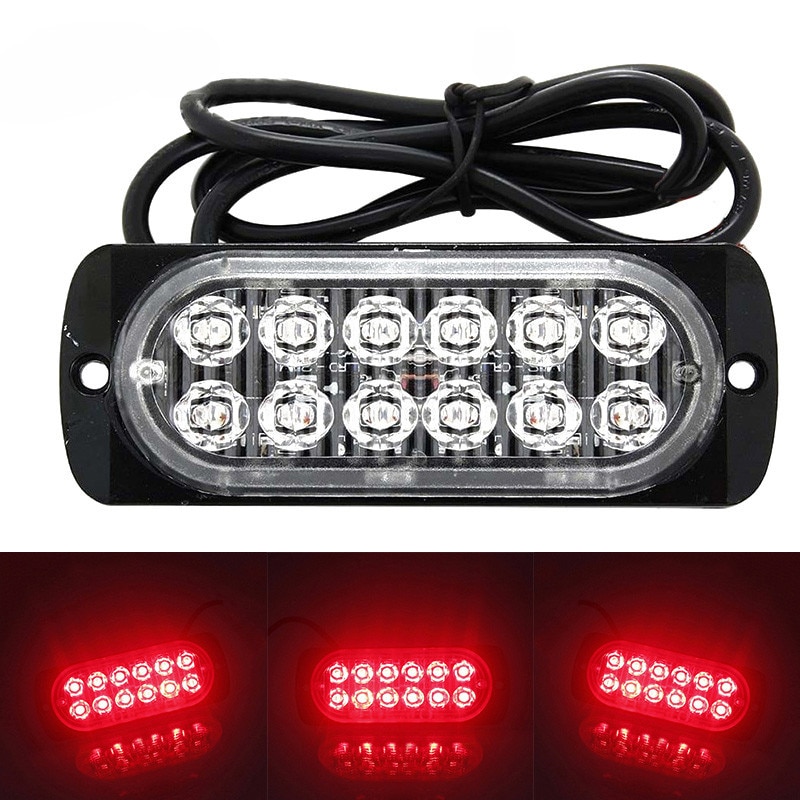 DC 12V-24V 36W 12 LED Lights Off Road Car SUV Truck Safety Urgent Working Light Bar Driving Fog Red Lighting Lamp