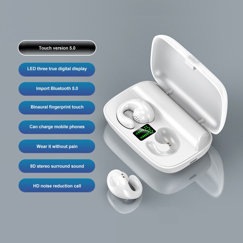 S19 Conduzione Ossea Auricolare Bluetooth Indolore Indossare Auricolari Appeso Semi In Ear Auricolare 2200 MAh Accumulatori E Caricabatterie Di Riserva Auricolari Sport: white