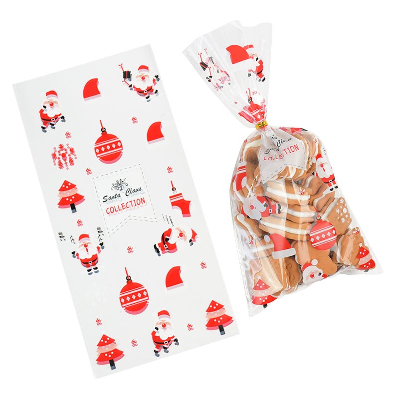 50Stck Weihnachten Tasche transparent Kunststoff Taschen Für Weihnachten Heimat Süßigkeiten Kekse Einkaufen Kekse Verpackung Taschen: T02