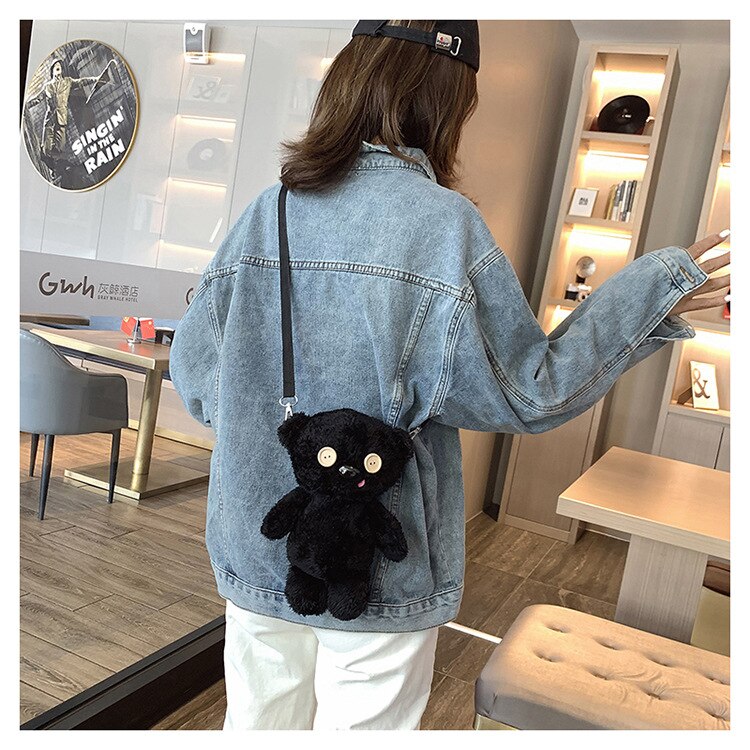 Girls Messenger Bag Bear Chain Plush Bag Korean Shoulder Women Small Bag: 12