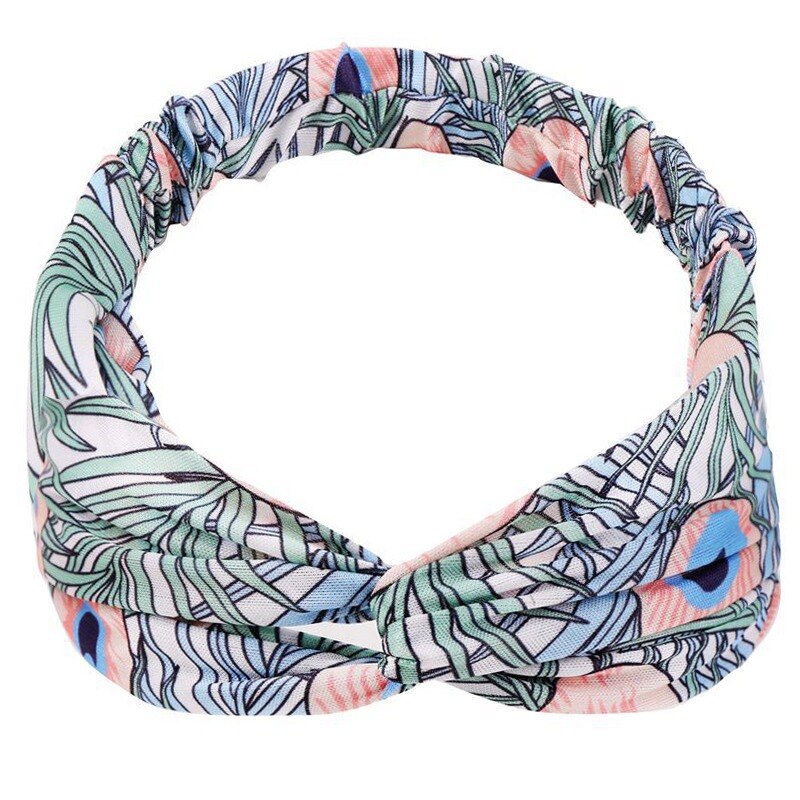 Bohemian Girls Hairband Hair Accessories Print Headbands Vintage Women Headband Cross Top Knot Elastic Hairband Soft Bandanas: Color-14