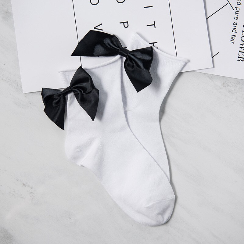 Winter Autumn Spring Sweet Curl Cotton After The Heel Ribbon Big Bow Short Socks Wild Chaussette Female Herring Ankle Socks