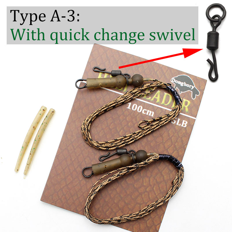2PCS Carp Fishing Line Ready Tied Carp Hair Rigs Ready Made Carp Fishing Hook Line Hooklink Carp Leader Leadcore Line: Type A - 3