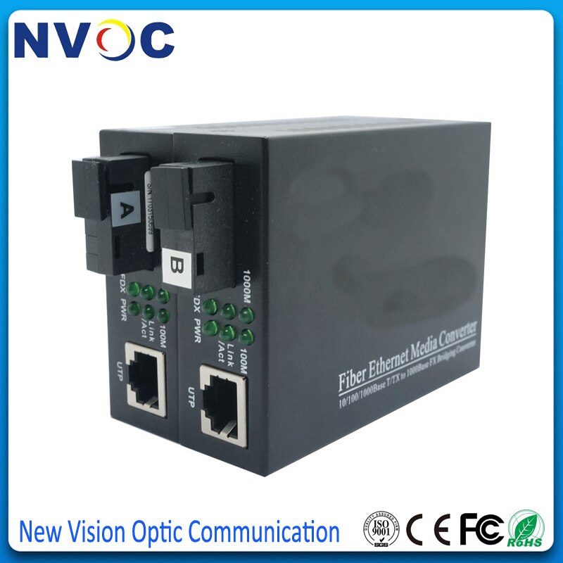 Gigabit Ethernet Media Converter,1.25Gb/s, Bi-Directional Single-Mode SC fiber,20KM,1000Base-LX to 10/100/1000Base-T