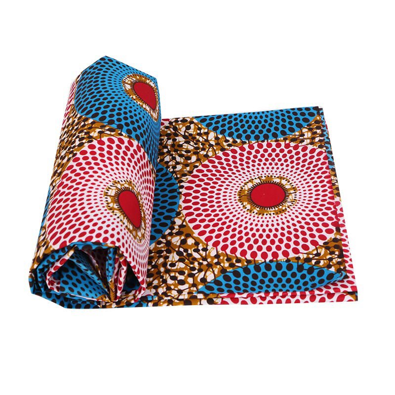 Vritable Wax Blue &amp; Red Circle Print Fabric Nederlands Real Wax
