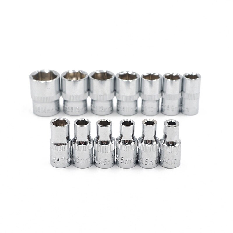 Socket 1/4 in Drive Metric Hex Square 6Points 4-14mm Individual Hex Polished CRV