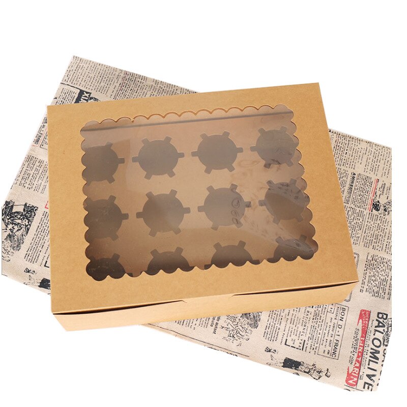 12 trays Muffin Cup Packaging Box Kraft Liner Board White Card Flap Soft Box Muffin Cup Box Baking Box