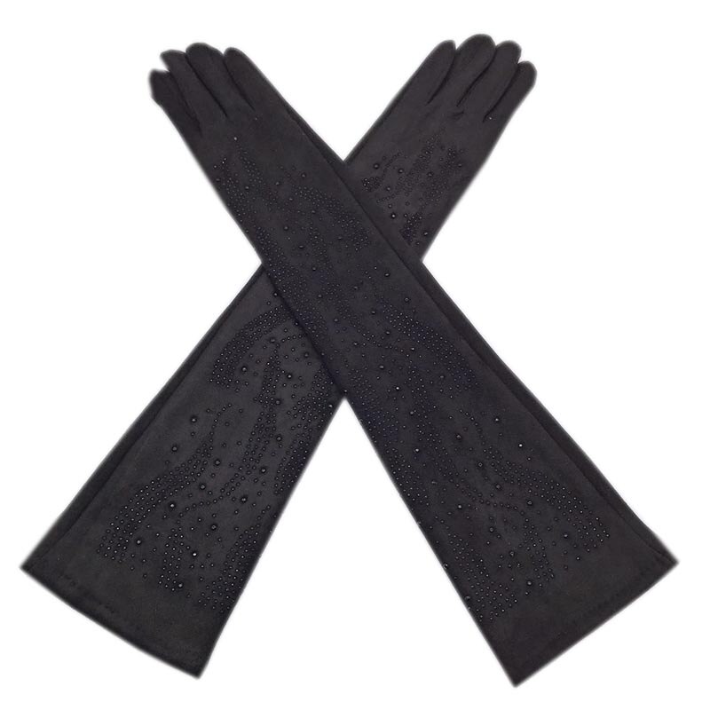 Höst och vinter mocka supermjuka handskar dam varm middag förlängd körning lång stil vackra handskar röda